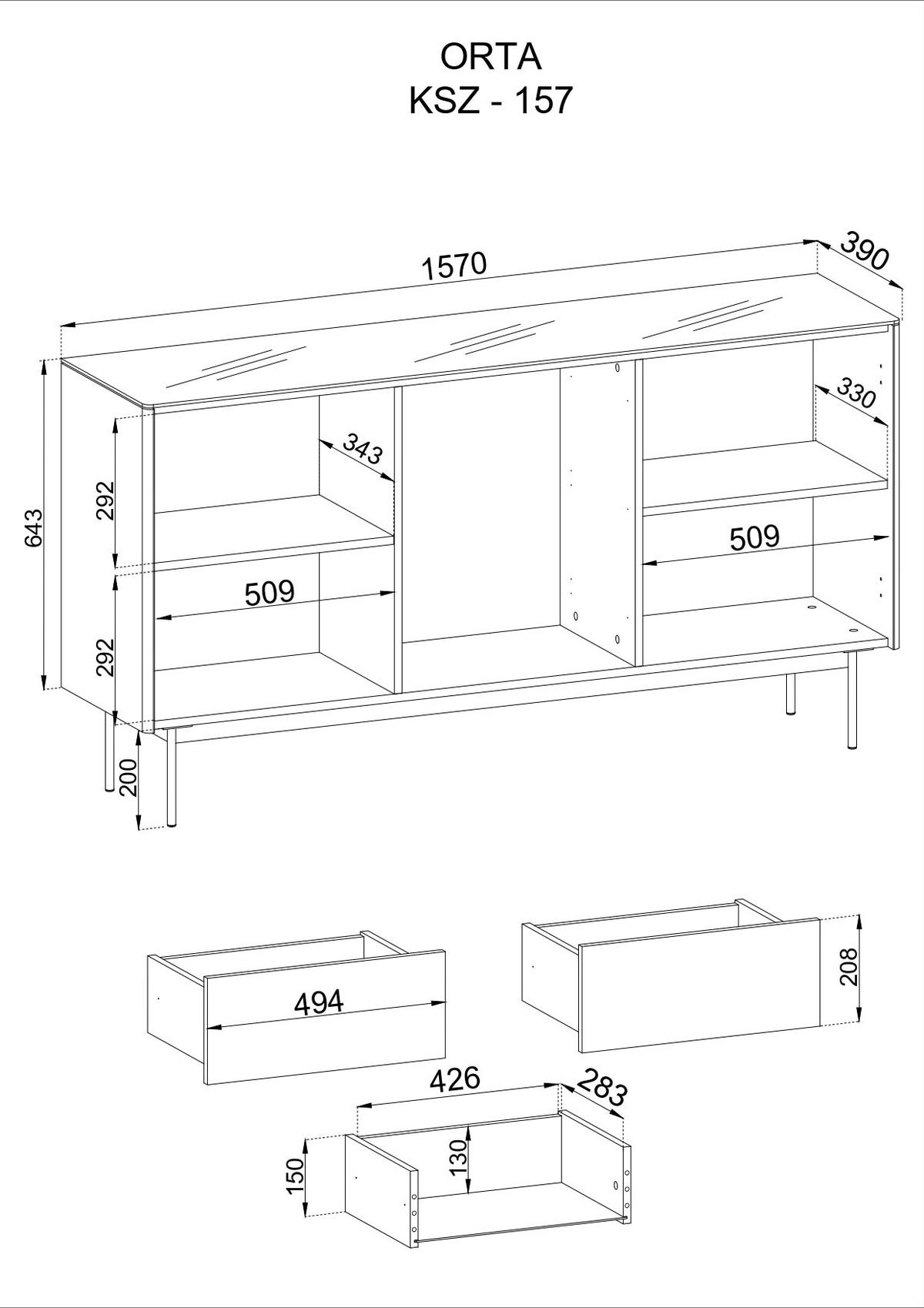 KOMMODE – KSZ157 – 157 cm – Orta – Eiche - Eiche Artisan, Holzwerkstoff (157/84/39cm) - hi-markt