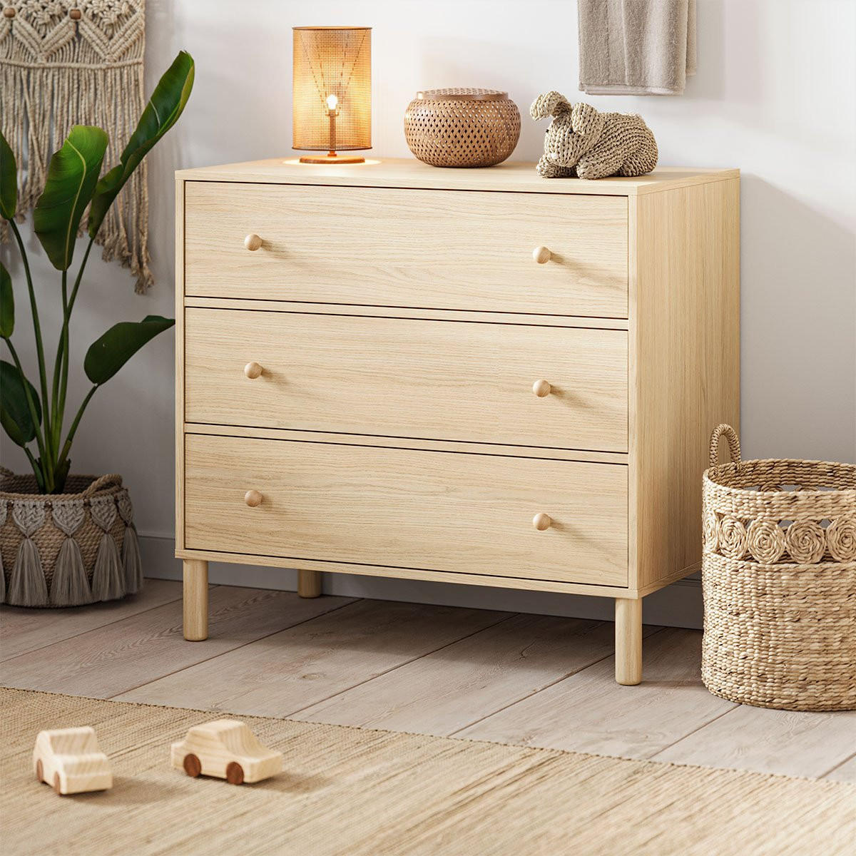 KOMMODE 3 Schubladen Tela - L90 cm - Apfelbaumfarben, Holzwerkstoff (50/85/90cm) - Calicosy
