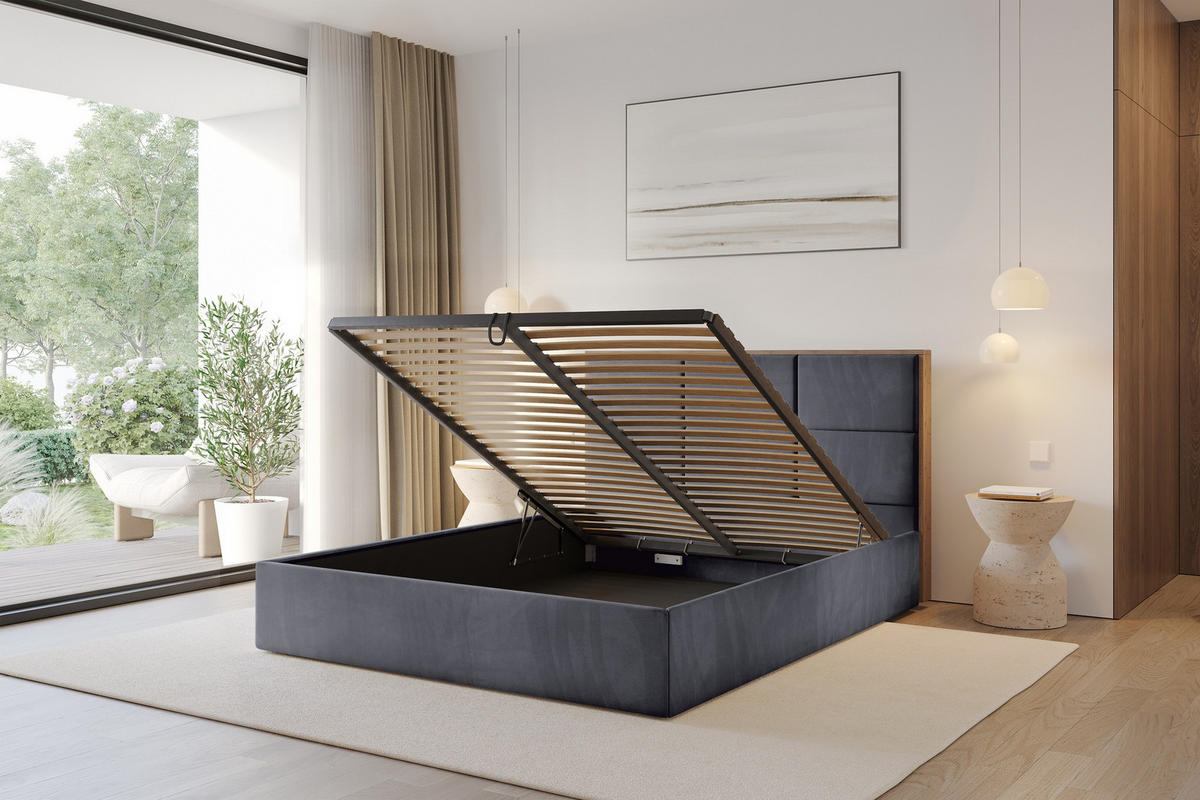 POLSTERBETT mit Bettkasten und Lattenrost, Bett mit Matratze H3/H4 - LILA 140x200 Dunkelgrau - Dunkelgrau, Holzwerkstoff/Textil (140/200cm) - ALTDECOR