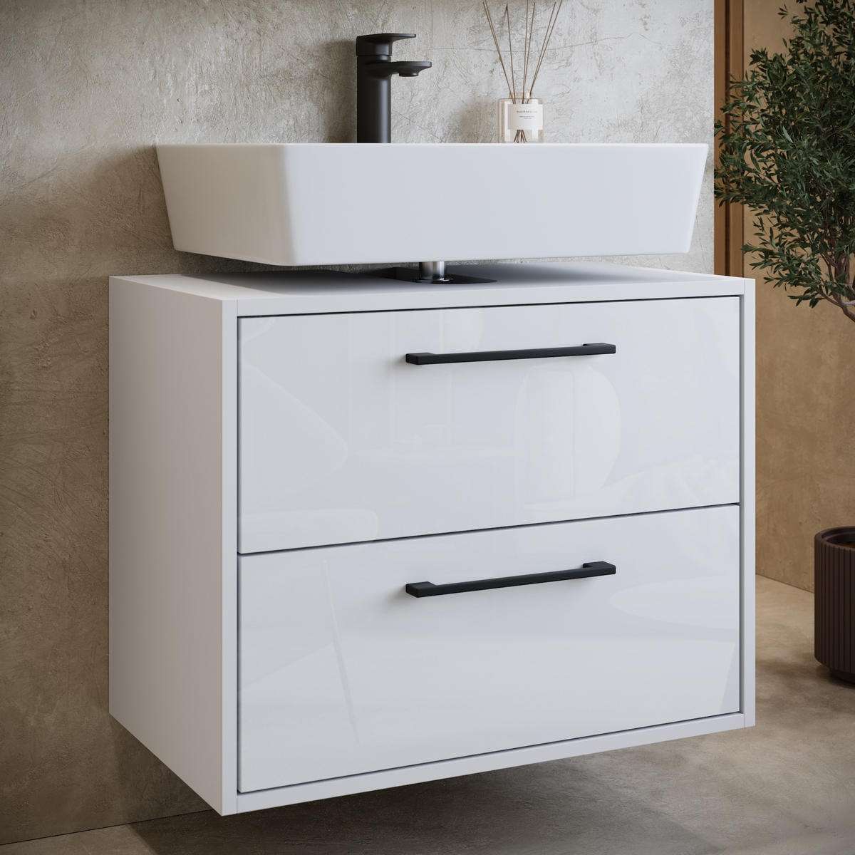 OMARICA POD UMIVALNIK Florence 2 predali sijoča bela - 60 x 35 x 47 cm - bela, les (60/47/35cm) - Badplaats