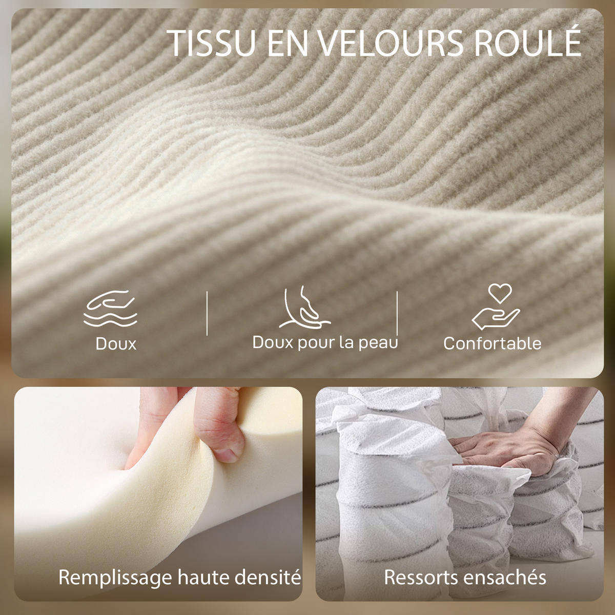 SESSEL DE-13500 1-Sitzer mit Federkern, Kordelsamt Beige - Beige, Textil (74/87/83cm) - ComfortXL