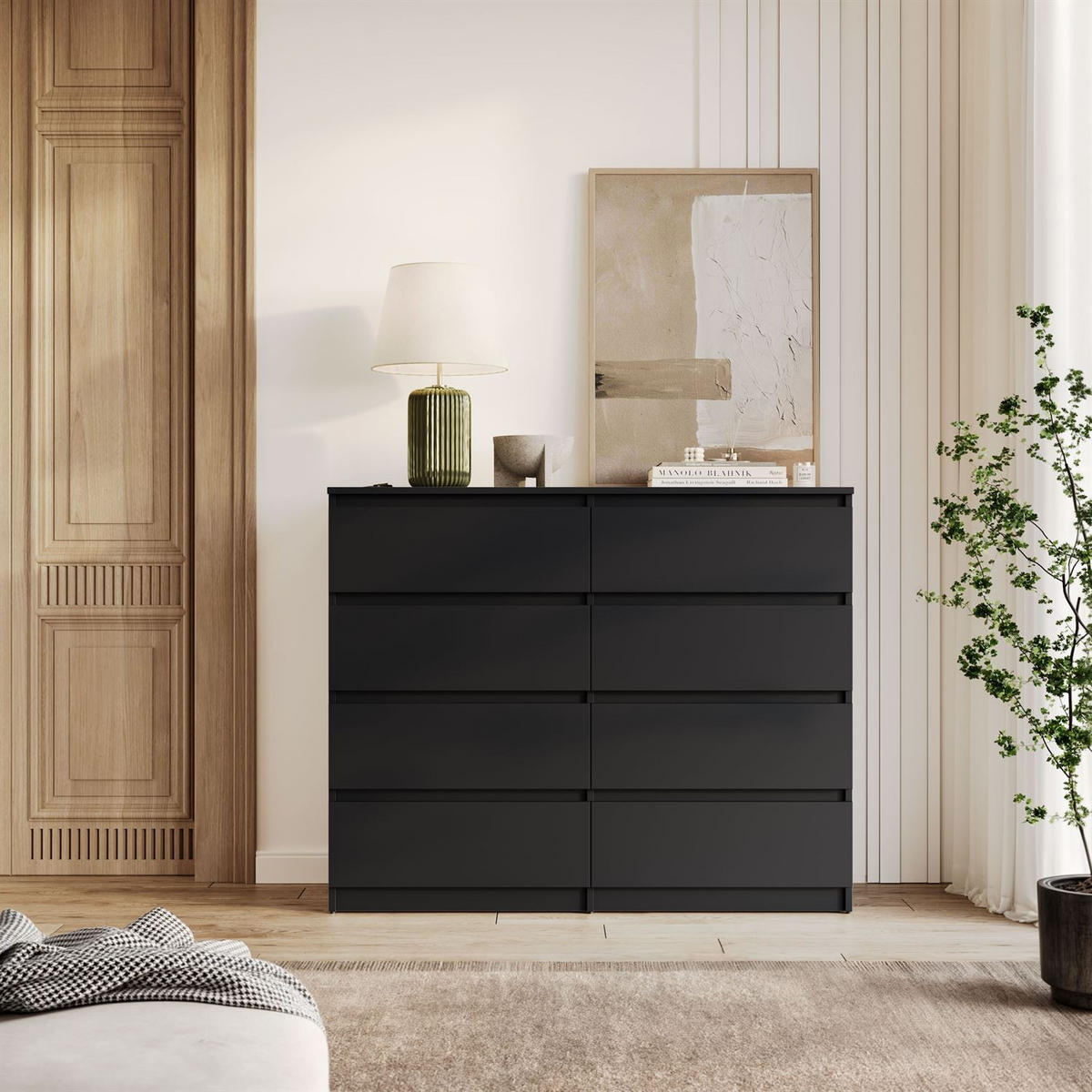 SIDEBOARD HANA M8 mit Schubladen Schwarz matt - Schwarz, Holzwerkstoff (120/97/40cm) - Lookway