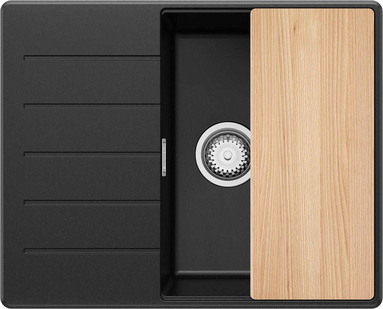 SPÜLBECKEN Kopenhagen, 2-er set Schwarz 62/50 cm 1 Becken + Ablauf-Set + Schneidebrett ab 45er Unterschrank - Chromfarben/Beige, Kunststoff (62/20/50cm) - Primagran