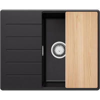 SPÜLBECKEN Kopenhagen, 2-er set Schwarz 62/50 cm 1 Becken + Ablauf-Set + Schneidebrett ab 45er Unterschrank - Chromfarben/Beige, Kunststoff (62/20/50cm) - Primagran
