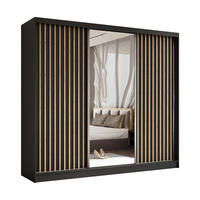 SCHWEBETÜRENSCHRANK Erika 240 cm mit Lamellen und Spiegel 3-türig, schwarz, schwarz, Lamelle Artisan - Schwarz/Eiche Artisan, Kunststoff (240/216/51cm) - Margaret Hadas24