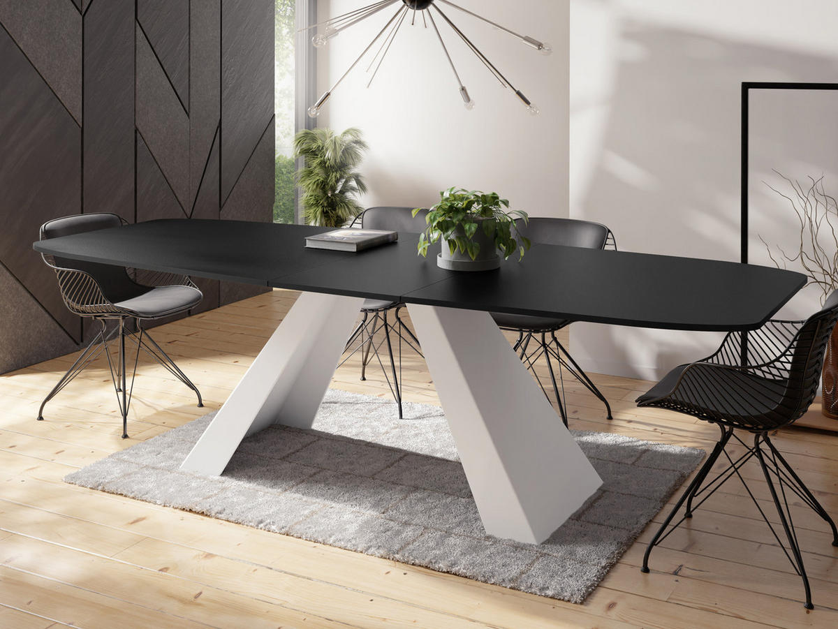 ESSTISCH Monte Weiß rechteckig ausziehbar, Schwarz 160-200/80/76 cm - Schwarz/Weiß, Holzwerkstoff/Metall (160/80/76cm) - WFL GROUP