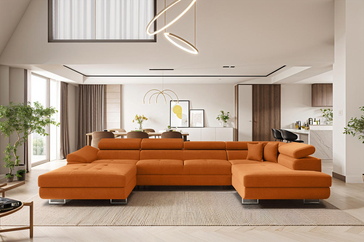 ECKSOFA Falio II U-förmiges Mit Schlaffunktion Und Verstellbaren Kopfstützen Orange Rechts - Orange, Holz/Textil (345/202cm) - Kaiser Möbel
