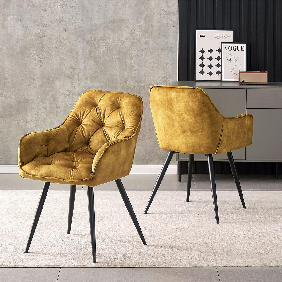 ARMLEHNSTUHL DIETER Gelb 2 Stück - Gelb, Textil/Metall (61/83/56cm) - B&D Home