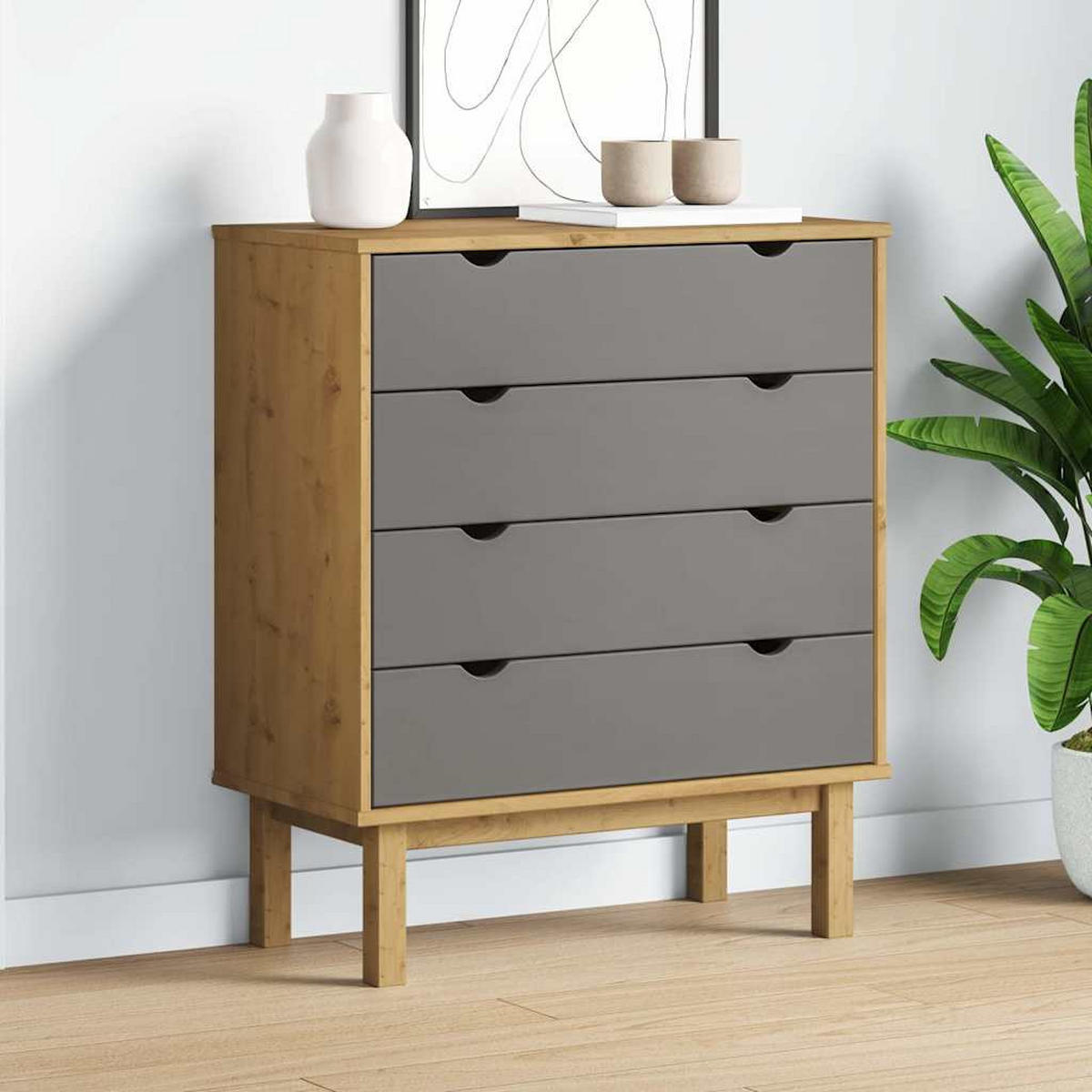 SCHUBLADENSCHRANK Braun&Grau 76,5/39,5/90 Cm Massivholz - Grau, Holz (39.5/90/76.5cm) - vidaXL