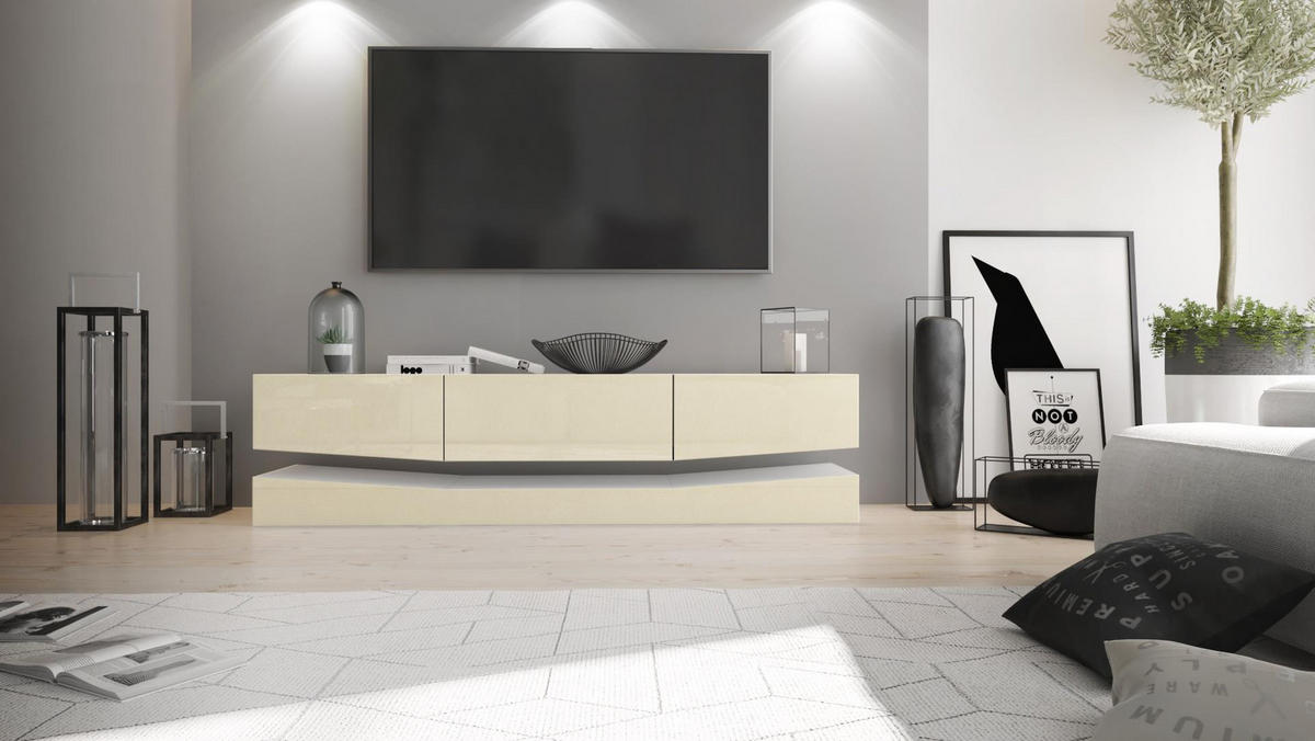 LOWBOARD City Fronten in Creme Hochglanz - Creme, Holzwerkstoff (178/48/39cm) - Vladon