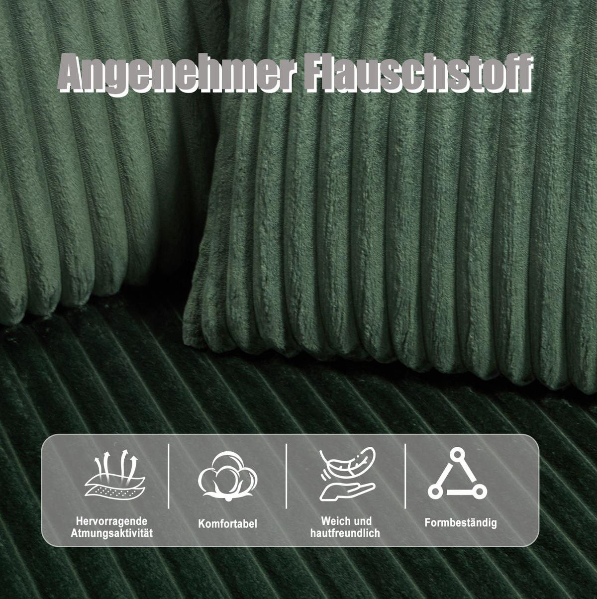 MODULARES Sofa-Set Cord mit Chaiselongue Taschen und Getränkehalter 257/90 160/62 cm Smaragdgrün - Smaragdgrün, Textil (160/257cm) - Redom