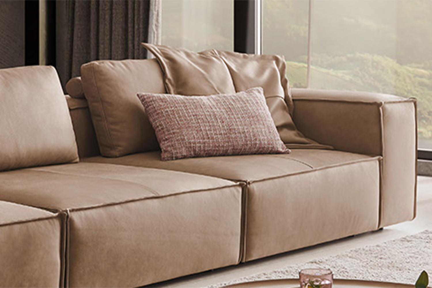 SOFA CARMO Taupe Leder - Taupe/Schwarz, Leder/Kunststoff (366/68/118cm) - KAWOLA
