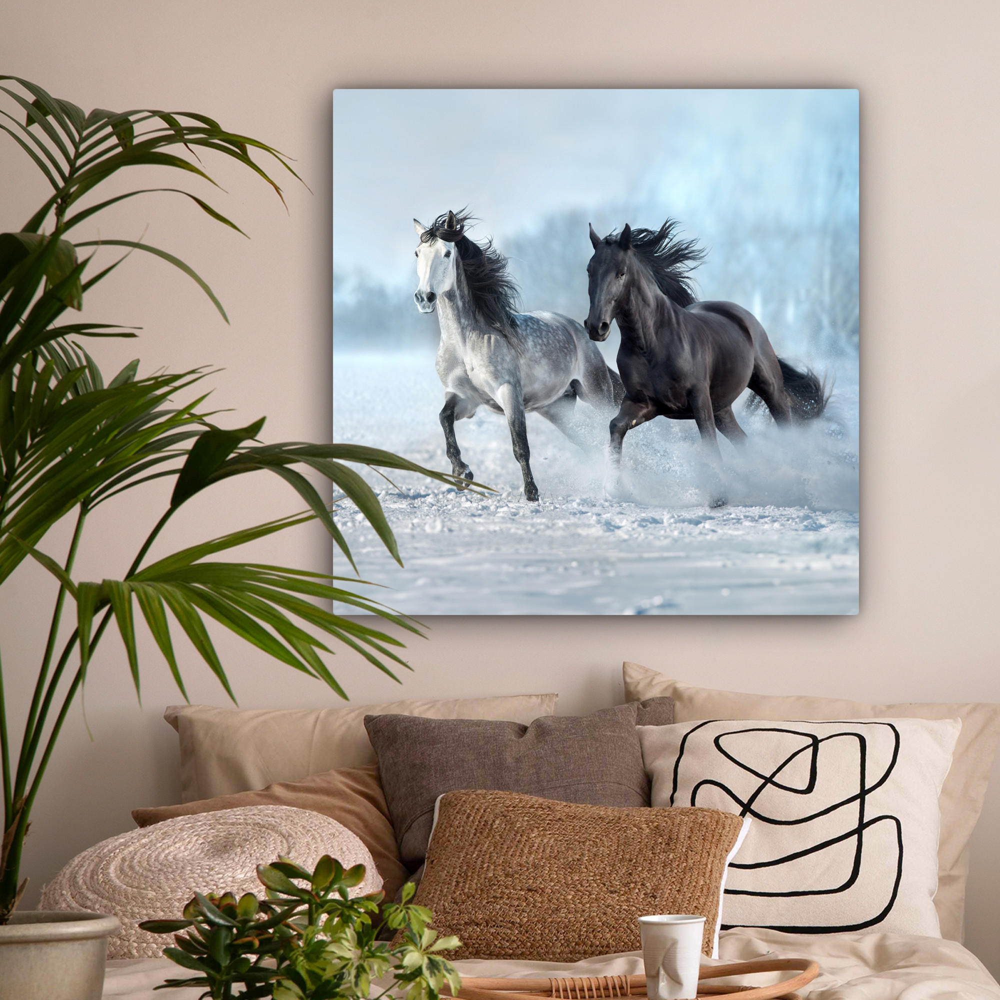 LEINWANDBILD Pferde - Winter - Tiere - Natur - Schnee 90x90 cm - Anthrazit, Textil (90/90cm) - MuchoWow
