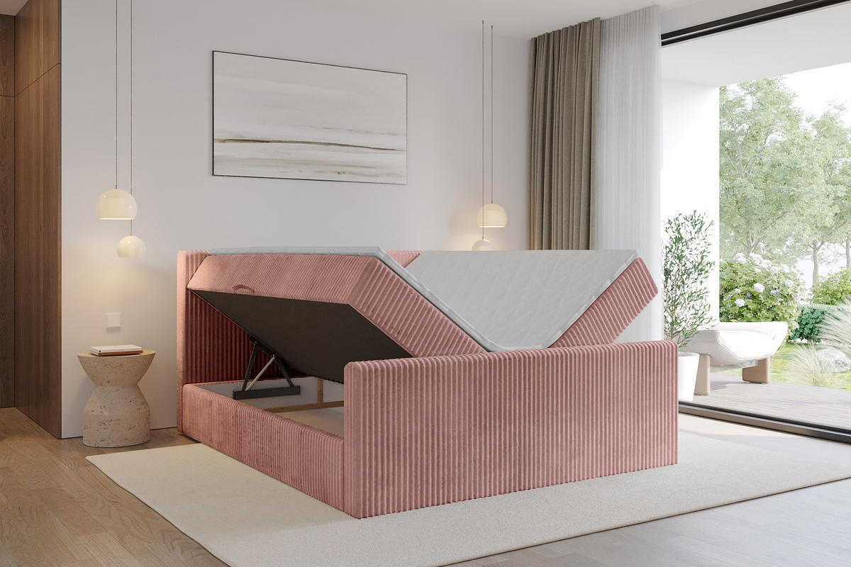 BOXBETT mit Matratze H4 und Lattenrost - TOLO-Z - 120x200 Cord - Hellrosa - Hellrosa, Holzwerkstoff (120/200cm) - ALTDECOR
