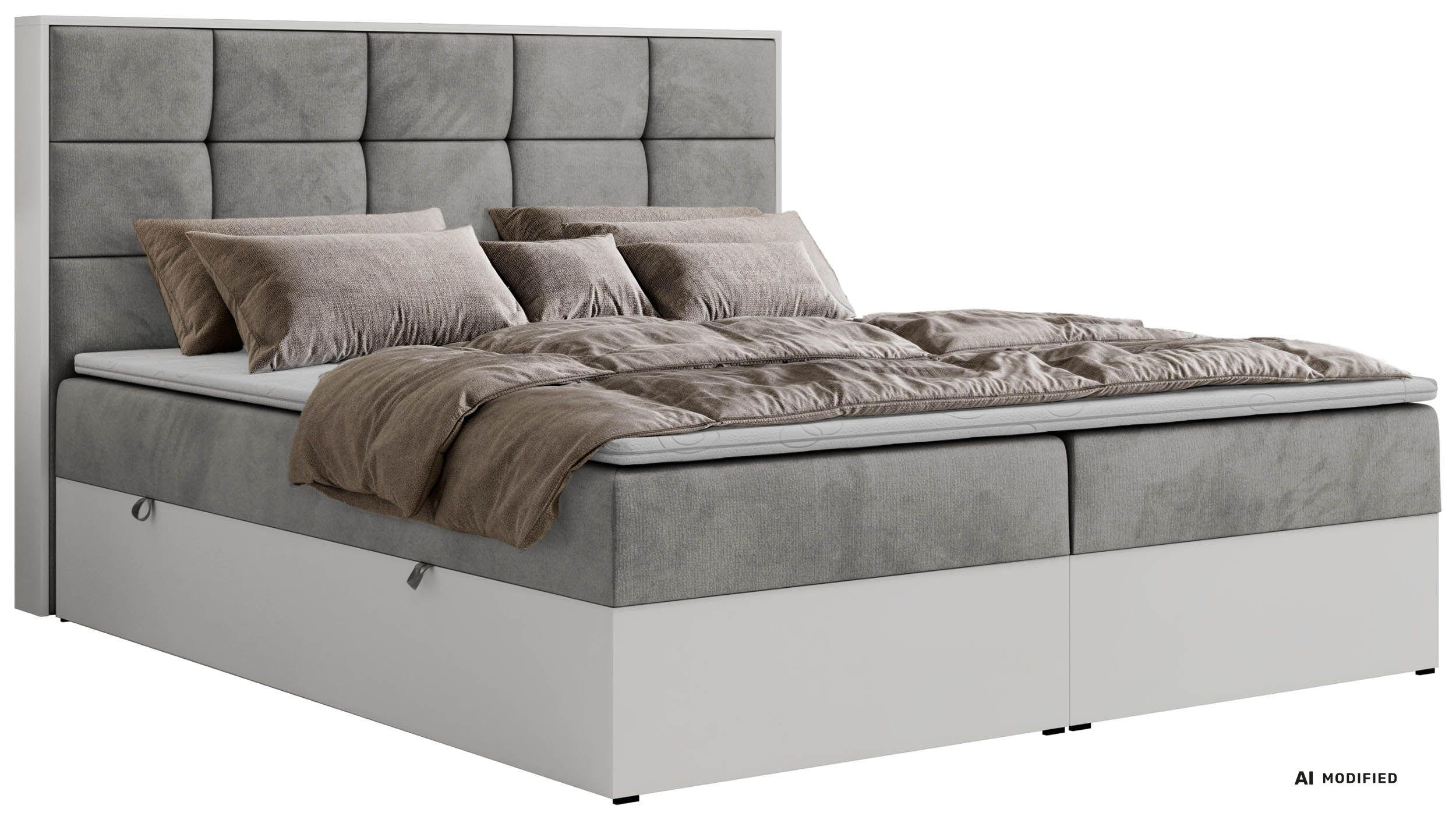 BOXBETT ALVIT 160/200 - Hellgrau Velvet - Topper T25 - H3 - Hellgrau/Schwarz, Kunststoff/Textil (160/200cm) - MKS