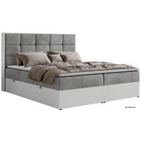 BOXBETT ALVIT 200/200 - Hellgrau Velvet - Topper Visco - H3 - Hellgrau/Schwarz, Kunststoff/Textil (200/200cm) - MKS