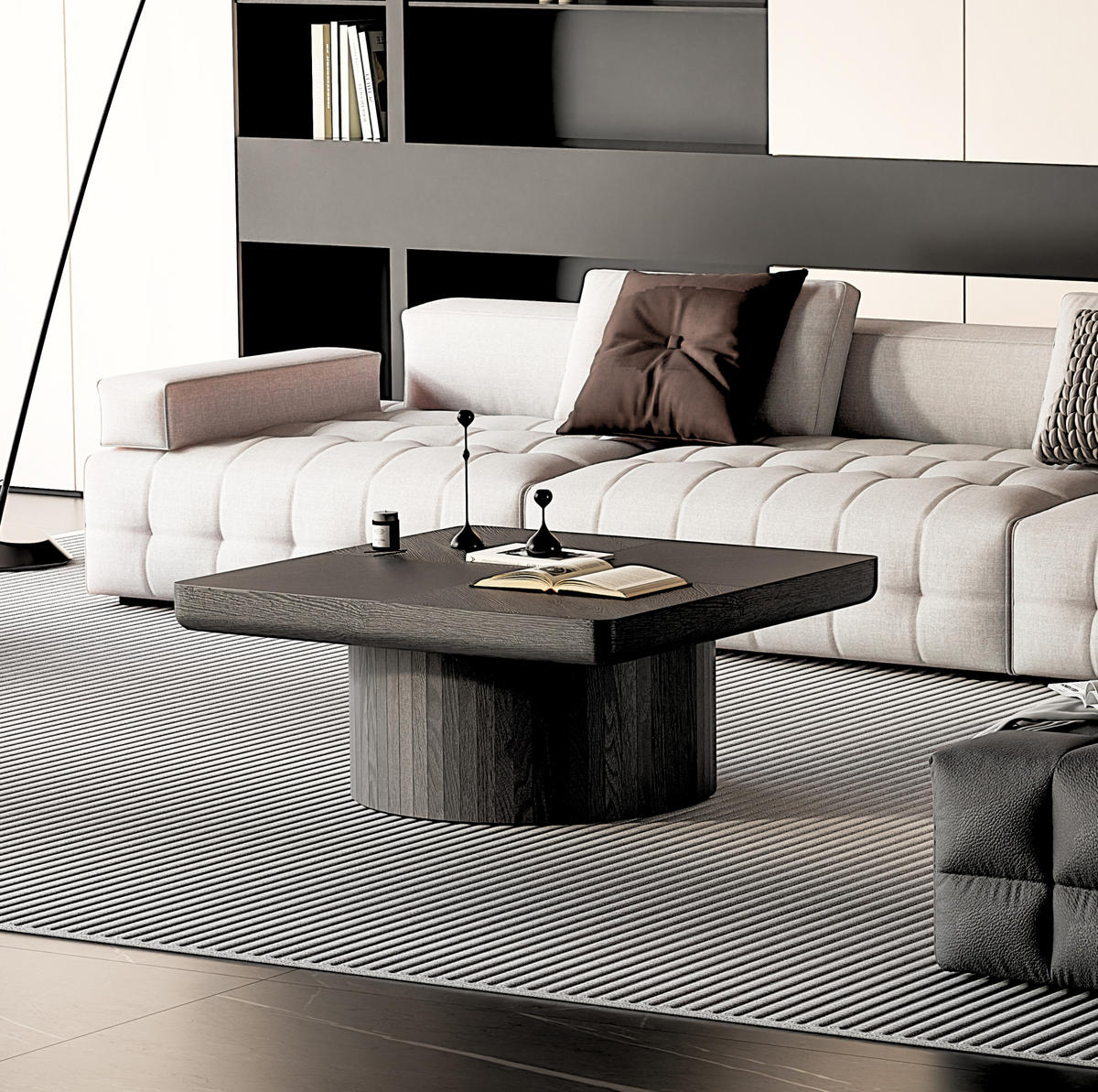 COUCHTISCH 78/78/38 cm schwarz aus Massivholz und MDF mit Parquet-Optik - Schwarz, Holz (78/78/38cm) - OKWISH