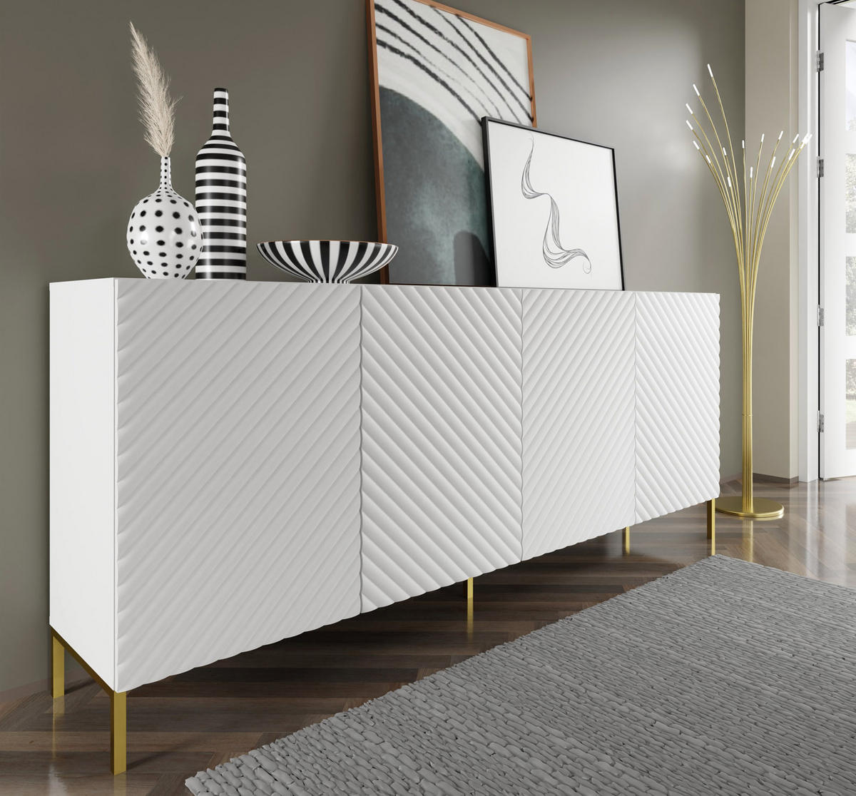 KOMMODE Weiß, Gold 200/87/42 - Weiß, Holzwerkstoff (200/87/42cm) - RAUMHIRSCH FURNITURE
