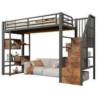 HOCHBETT 90x200cm, Eisen, Ablage, Stufen, Geländer, LED, Stauraum, ohne Matratze, Schwarz - Schwarz, Holzwerkstoff (90/200cm)