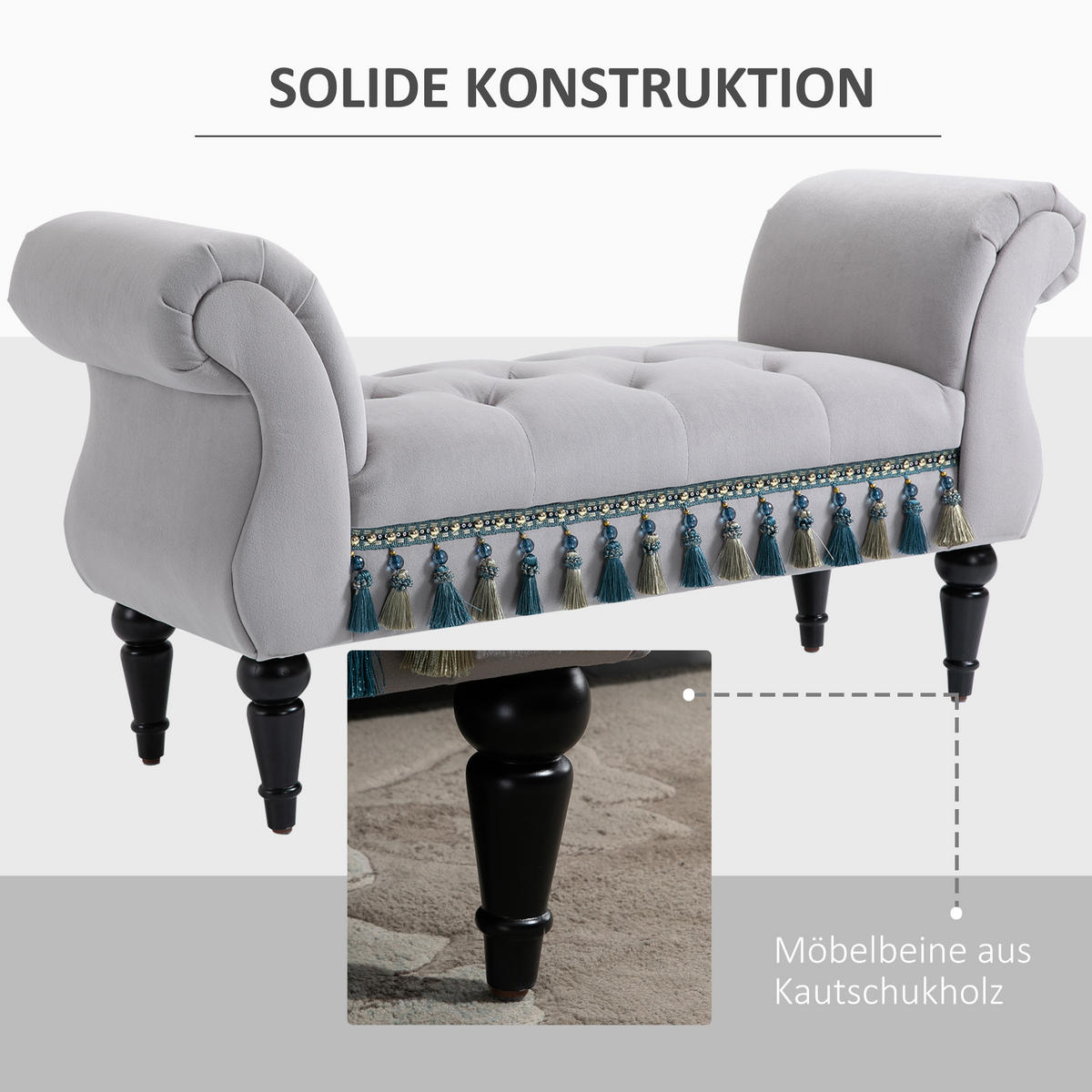 LUXUS Sitzbank Polsterbank Hockerbank Kautschuk Polyester Grau - Hellgrau, Kunststoff (40/58/117cm) - HOMCOM