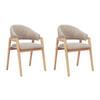 STUHL mit Armlehnen 2er-Set - Bouclé-Stoff & Kautschukholz - Taupe & Holzfarben - SOLUNA - Braun, Textil (53.5/82/56cm) - Vente-Unique