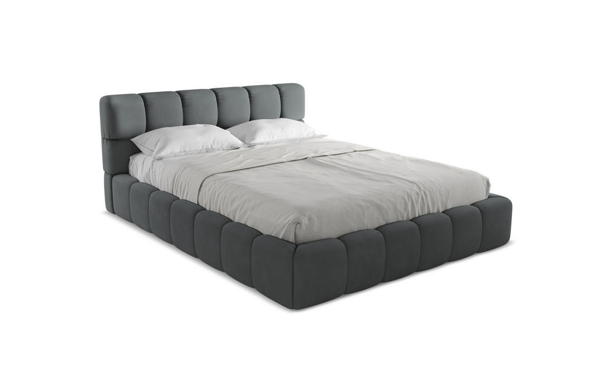 POLSTERBETT mit Bettkasten und Lattenrost 180x228 Grau - Schwarz/Graphitfarben, Kunststoff/Textil (160/200cm) - Makamii