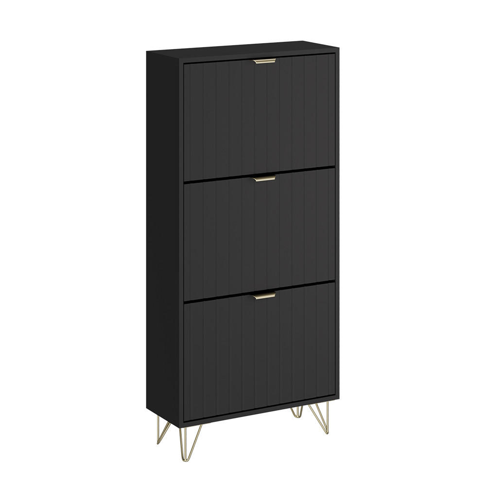 SCHUHSCHRANK Helge Schwarz 60 x 128.5 cm 3 Fächer - Schwarz, Holzwerkstoff (60/128.5/23.5cm) - Vicco