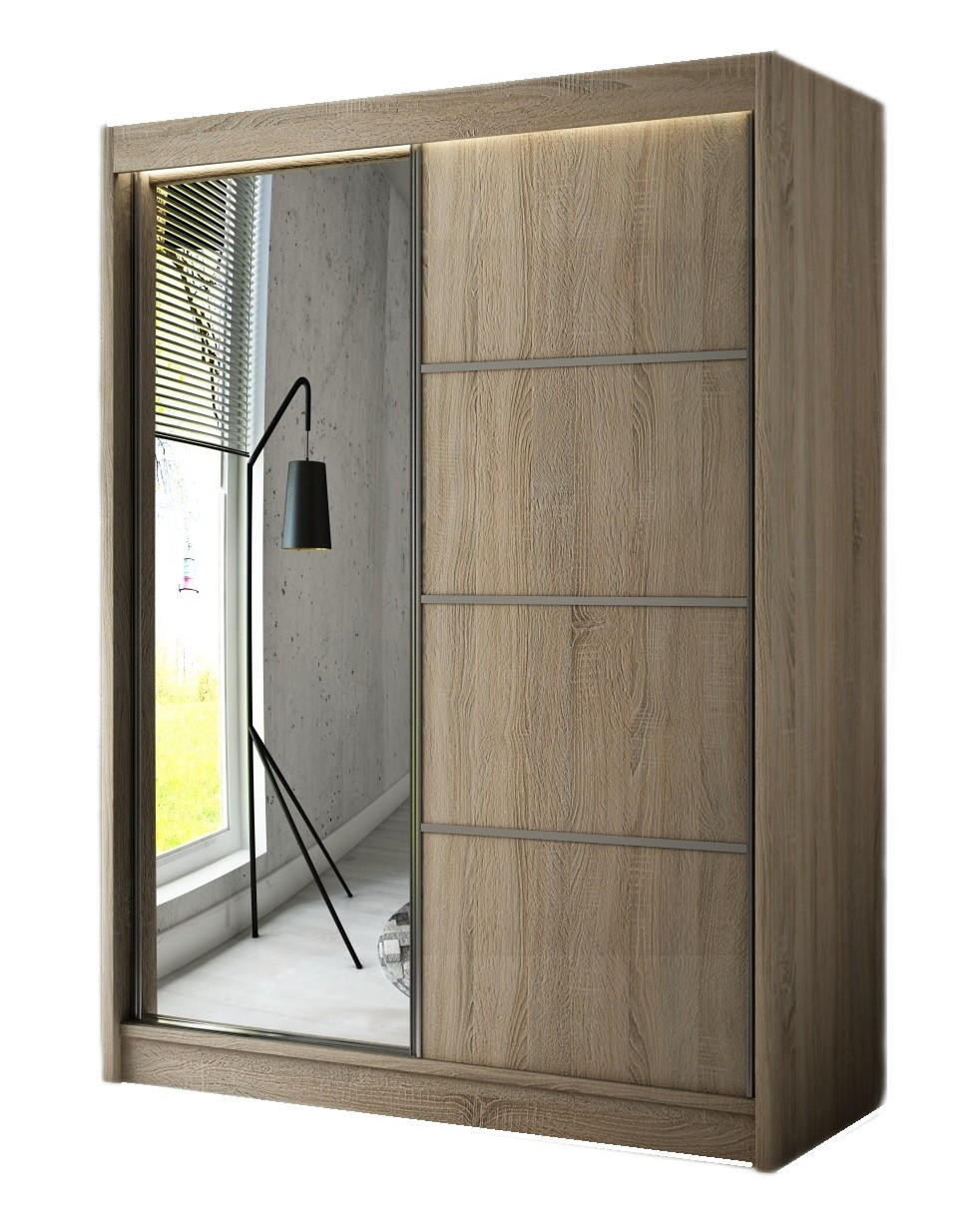 SCHRANK Sonoma Eiche PAKO Schiebetür Mit Spiegel 120 cm - Multicolor, Holzwerkstoff (120/215/61cm) - Sepro Meble