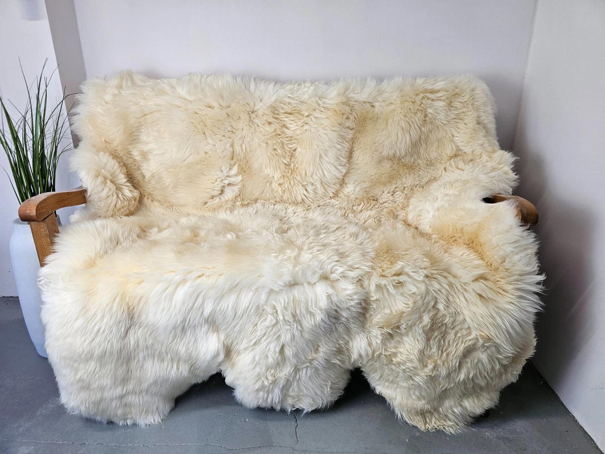 TEPPICH Schaffell-Decke 6-teilig Naturweiß/Naturbraun 190/160 cm - Weiß/Naturfarben, Fell (160/190cm) - Provellus