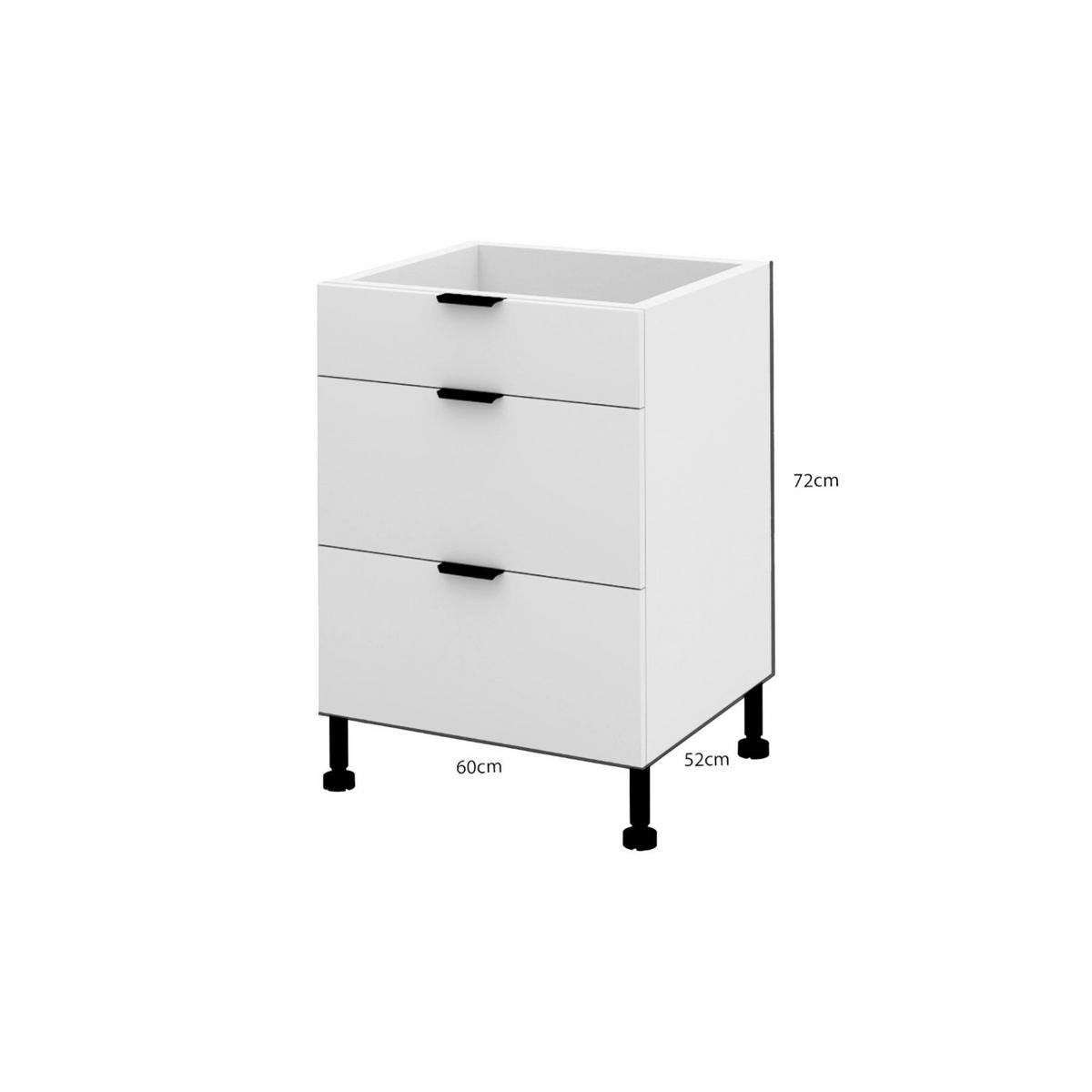 SCHUBLADENSCHRANK – 60 cm – KU-D60S3 – Lunara – Weiß Matt - Weiß, Holzwerkstoff (60/72/52cm) - hi-markt