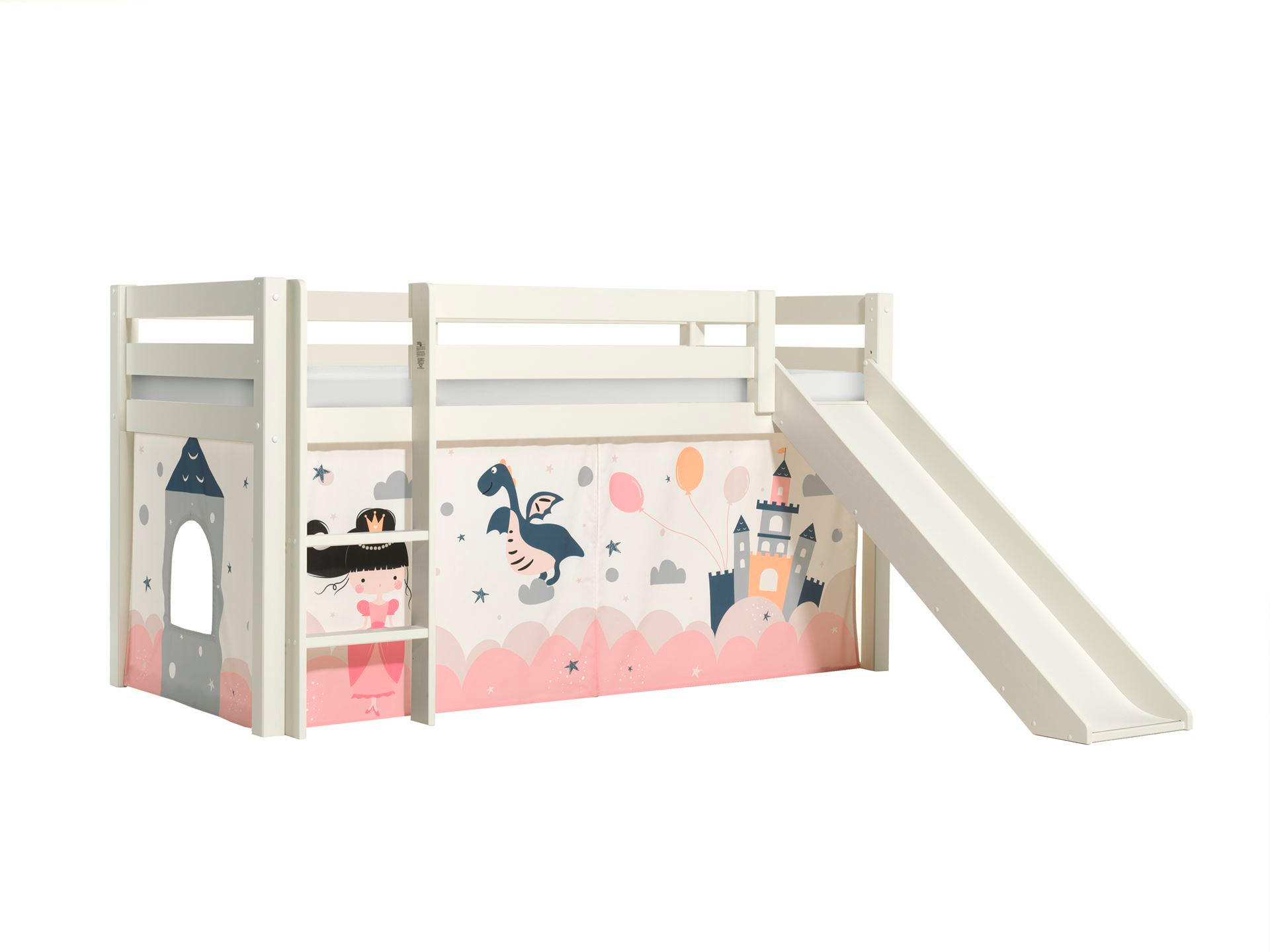 HOCHBETT mit Rutsche Karolina Massivholz Weiß Textilset Sophie - Magnolie/Weiß, Holz (90/200cm) - 58aufmkessel