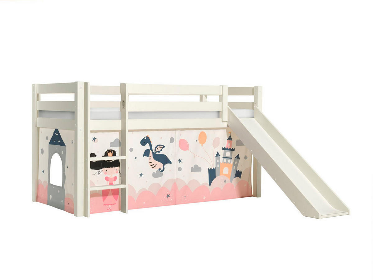 HOCHBETT mit Rutsche Karolina Massivholz Weiß Textilset Sophie - Magnolie/Weiß, Holz (90/200cm) - 58aufmkessel