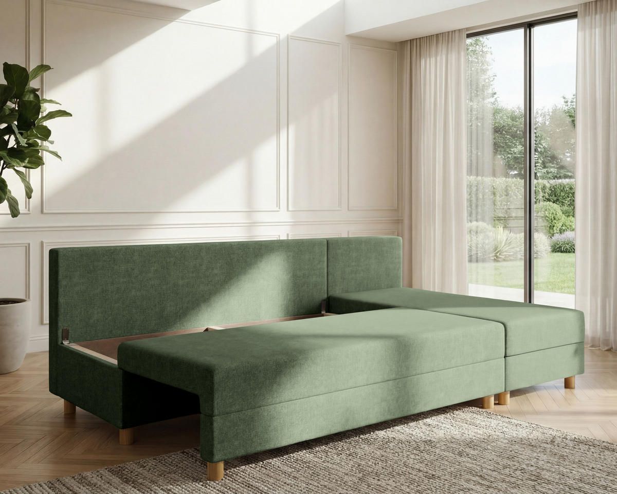 ECKSOFA Lellice L-Form - links oder rechts montierbar, grün - Grün, Holz (214/122cm) - Homesy