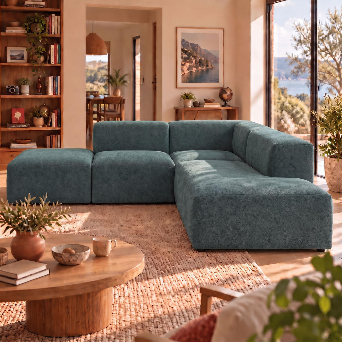 4-SITZER modulares Ecksofa HEAVEN SET 3 Rechts, Breite 270 cm Webstoff Dunkelgrün - Dunkelgrün/Schwarz, Holz/Kunststoff (270/245cm) - Muffo