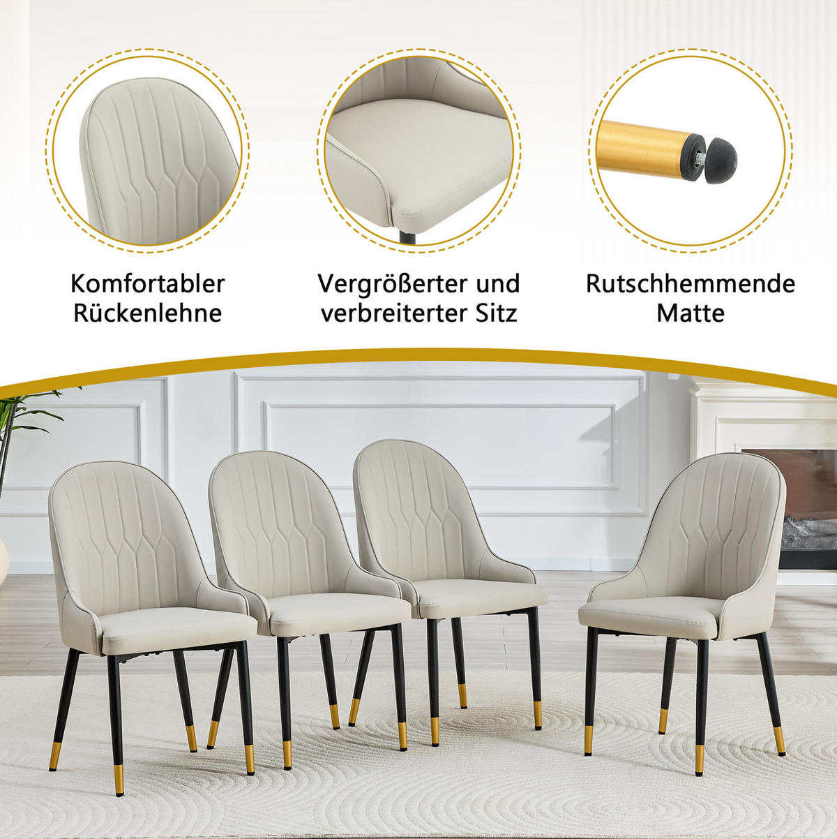 STUHL 2er-Set mit PU-Bezug Warm Grey - Grau, Metall (44/91/47.3cm) - Meubliv
