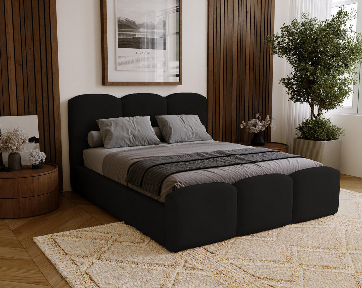 POLSTERBETT 200x200 cm Capri mit Bettkasten, Samt, Schwarz - Schwarz, Holz/Textil (200/200cm) - Emporius