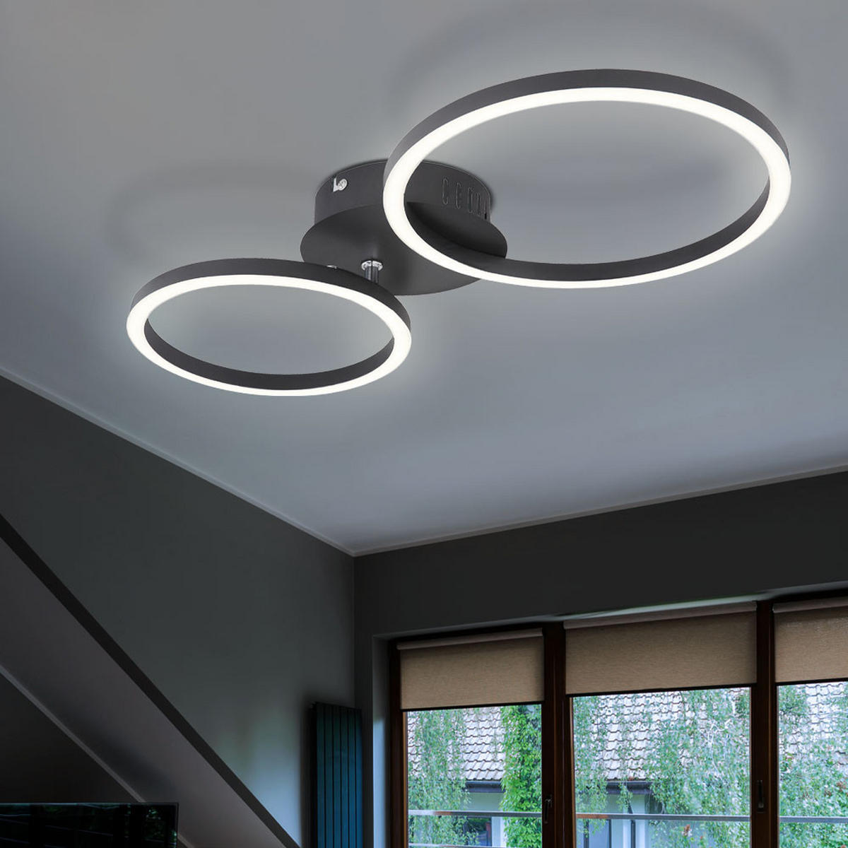 LED DECKENLEUCHTE Ring Design Schwarz - Schwarz, Metall (49/25/7.2cm) - Globo Lighting
