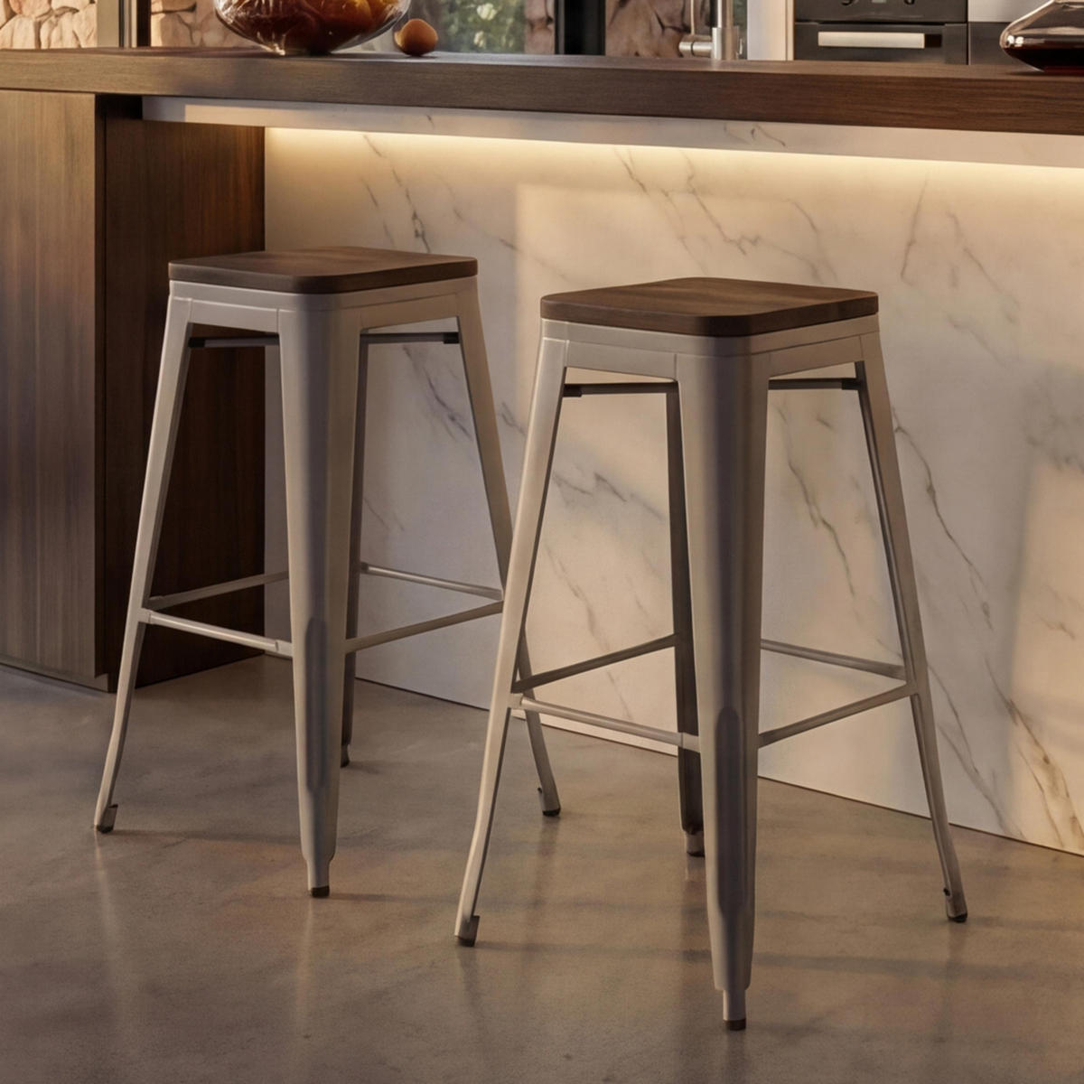 BARHOCKER Grau 2er-Set - Grau, Holz (42/76/42cm) - MCW