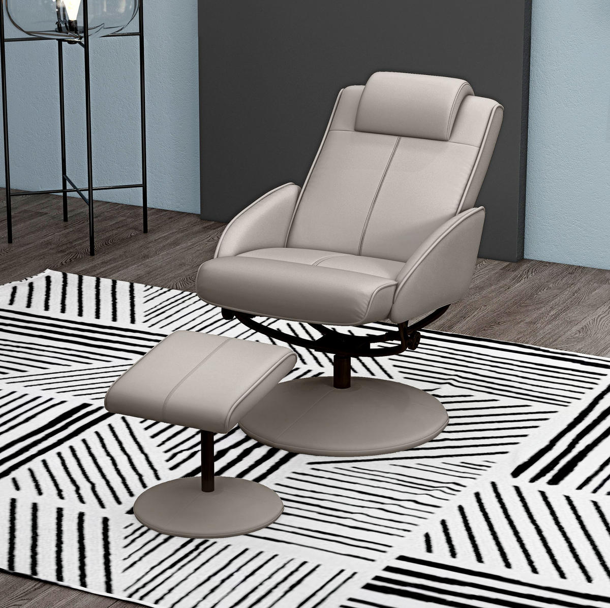RELAXSESSEL 78/98/67 cm Grau aus Kunstleder mit Fußhocker - Grau, Holz (67/98/78cm) - OKMYHOME