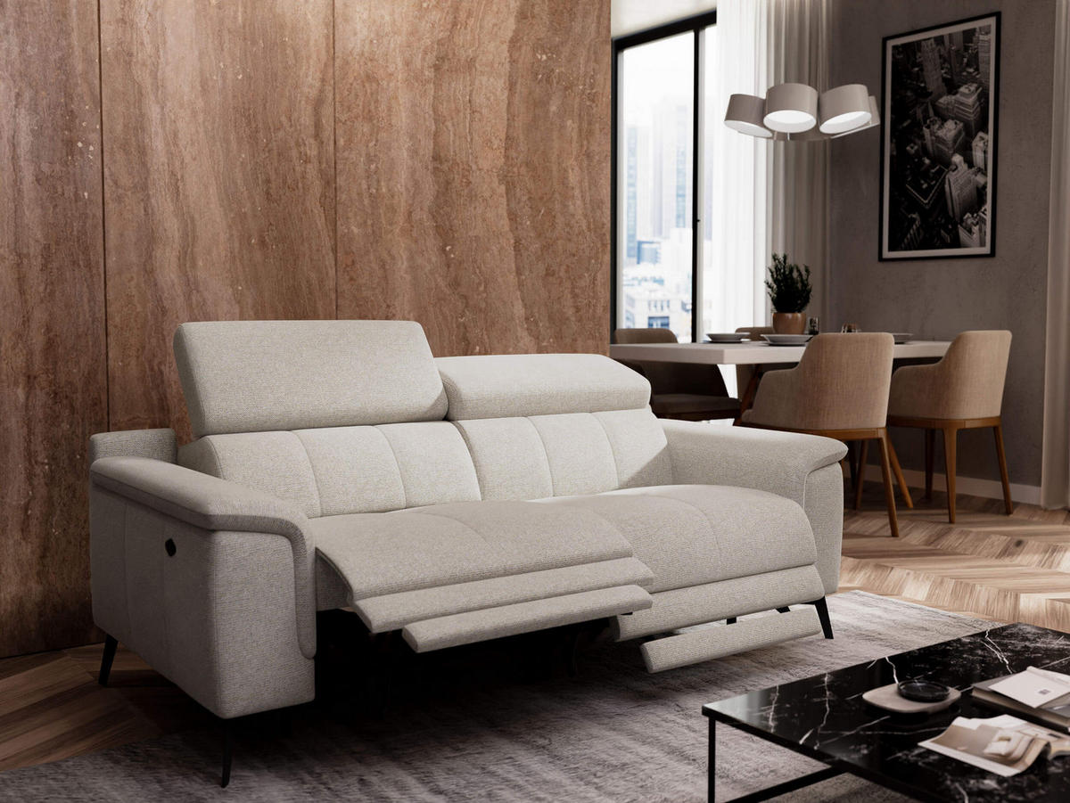 RELAXSOFA FIERO 3-Sitzer mit 2 Relaxfunktionen, hellgrau - Hellgrau/Schwarz, Holzwerkstoff/Textil (212/82/103cm) - Courtois Laville