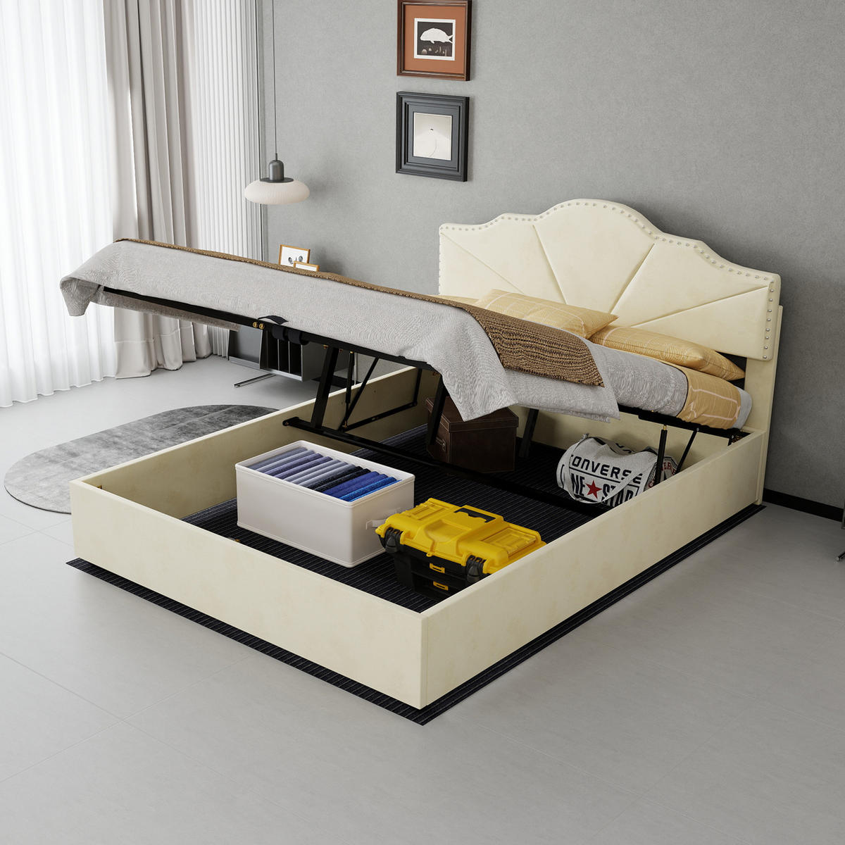 STAURAUMBETT 140/200 cm mit Hydraulik-Stauraum, DE-41913, in Beige - Beige, Metall (140/200cm) - ComfortXL