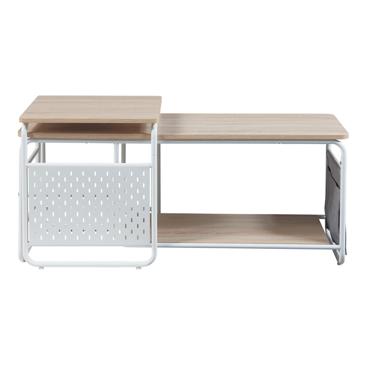 FERNSEHTISCH Dyrøy mit Beistelltisch - Eichefarben/Weiß, Metall (110/46.5/40cm) - [en.casa]
