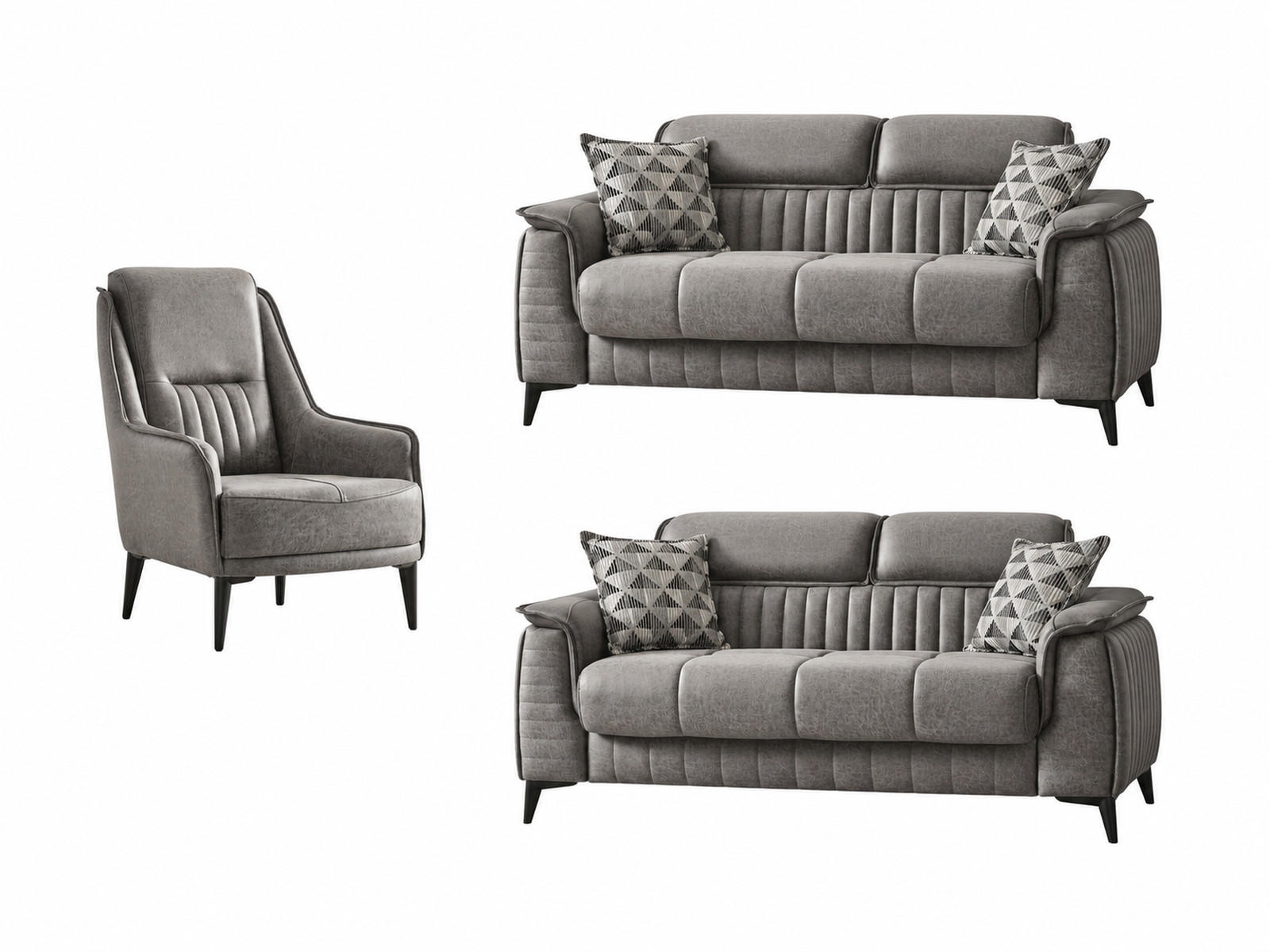 SITZGARNITUR Regina, Grau Stellvariante 2+2+1 - Grau, Holzwerkstoff/Kunststoff (178/85/95cm)