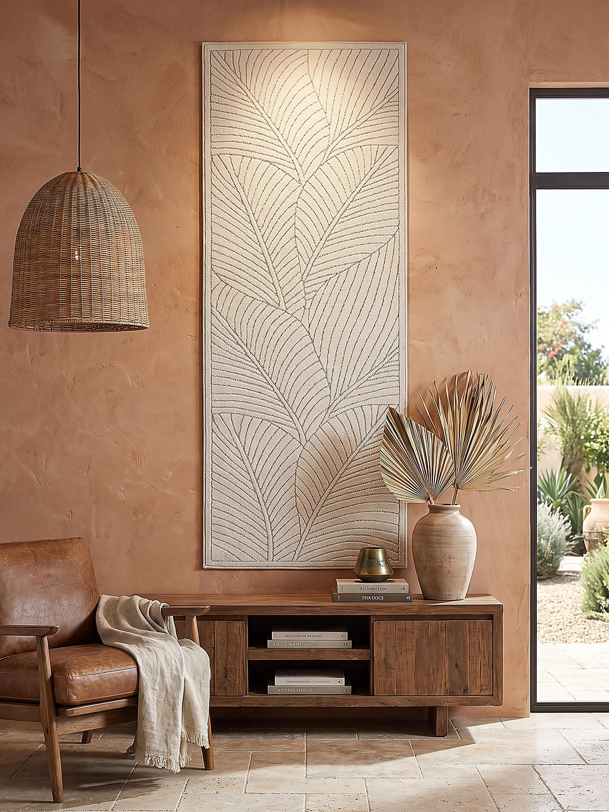LÄUFER Outdoor, Fußbodenheizung-geeignet, mit Blattmotiv, ENGADIN in Creme, 80 x 150 cm - Creme, Textil (80/150cm) - KADIMA DESIGN