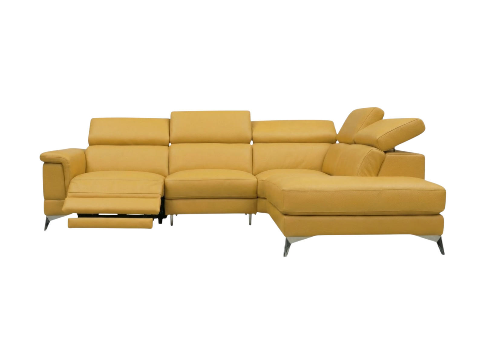 ECKSOFA Planet Echtleder mit 1 x Relaxfunktion Senfgelb - Gelb, Leder/Metall (256/232cm)