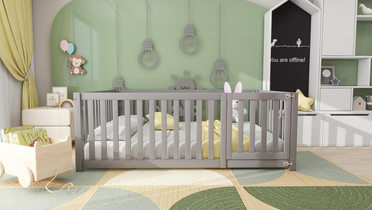 KINDERBETT 140x200 cm Holz Zaun grau - Grau, Holz (140/200cm) - LEBENLANG