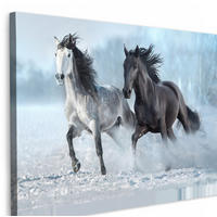LEINWANDBILD Pferde - Winter - Tiere - Natur - Schnee XXL 150x100 cm - Anthrazit, Textil (150/100cm) - MuchoWow
