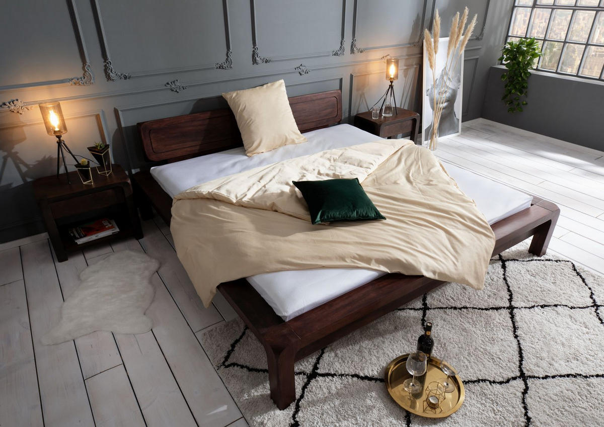BETT Massivholz Akazie 140 x 200 x 80 dunkelbraun BUENO #033 - Dunkelbraun, Holz (140/200cm) - Massivmoebel24