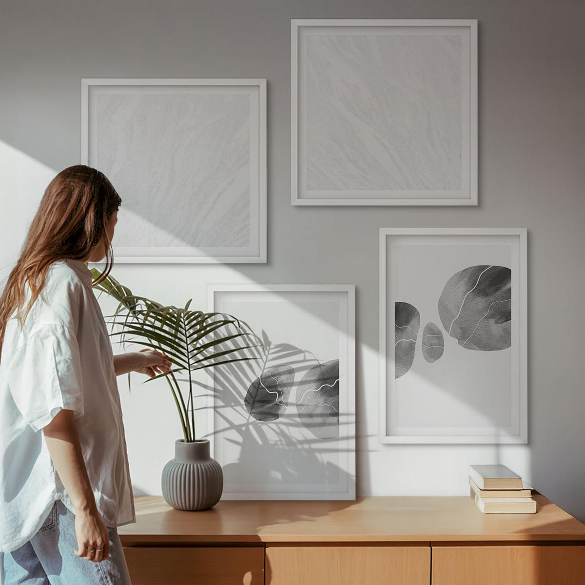 WANDBILDER 4er-Set - 50x50 cm & 40x60 cm Weißer Rahmen - Abstrakte Kunst, Farbspritzer - Weiß, Kunststoff (50/50cm) - ArtPrintCave