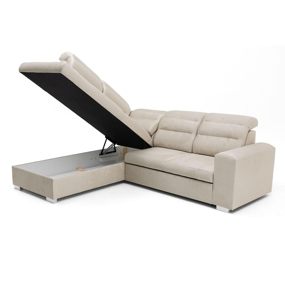 ECKSOFA CLOUD L Links mit Schlaffunktion 120x190 Velours Creme - Chromfarben/Creme, Holz/Kunststoff (202/260cm) - Muffo